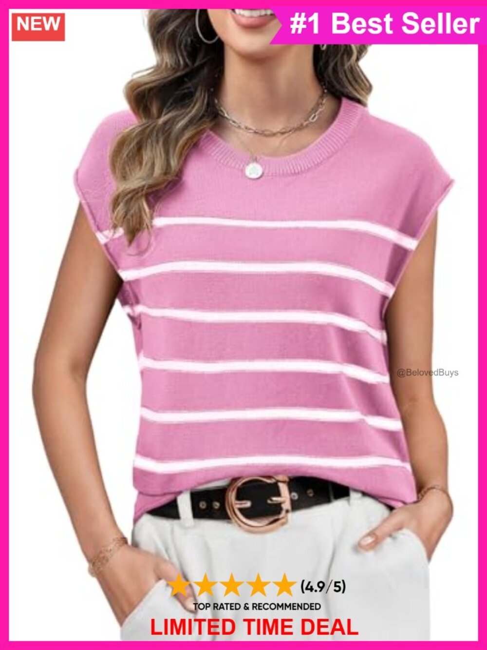Knit Sleeveless Sweater Vest Cap Sleeve Pullover Top